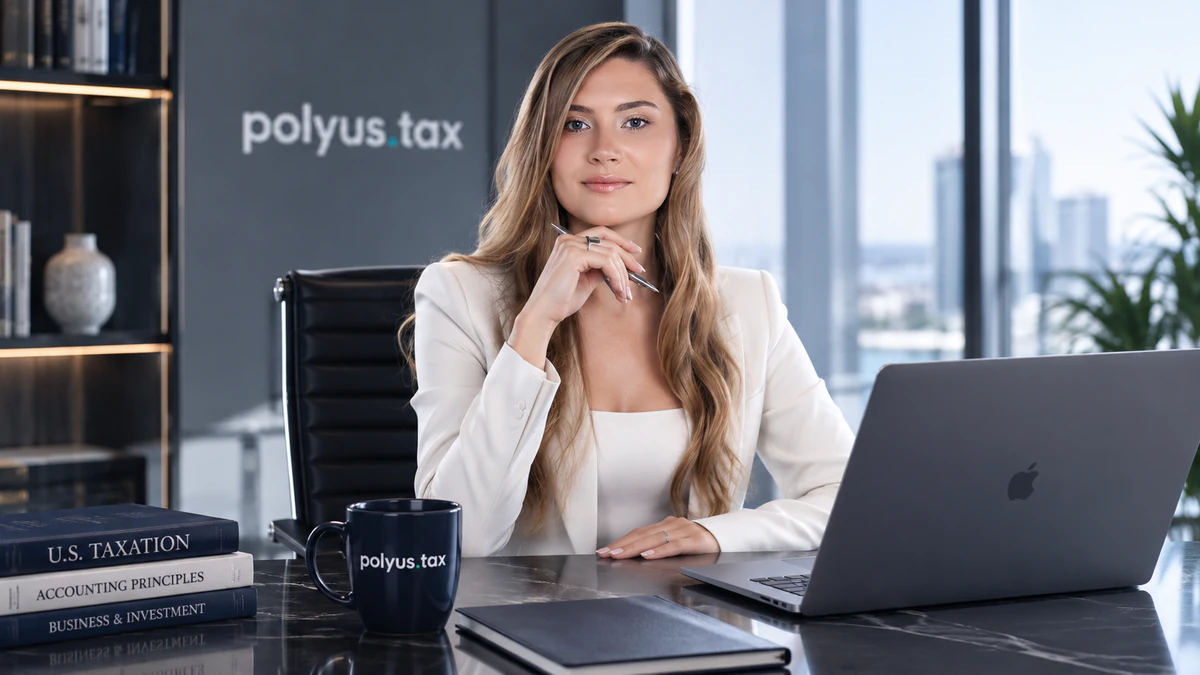 A Polyus Tax specialist at a desk in the firm's office